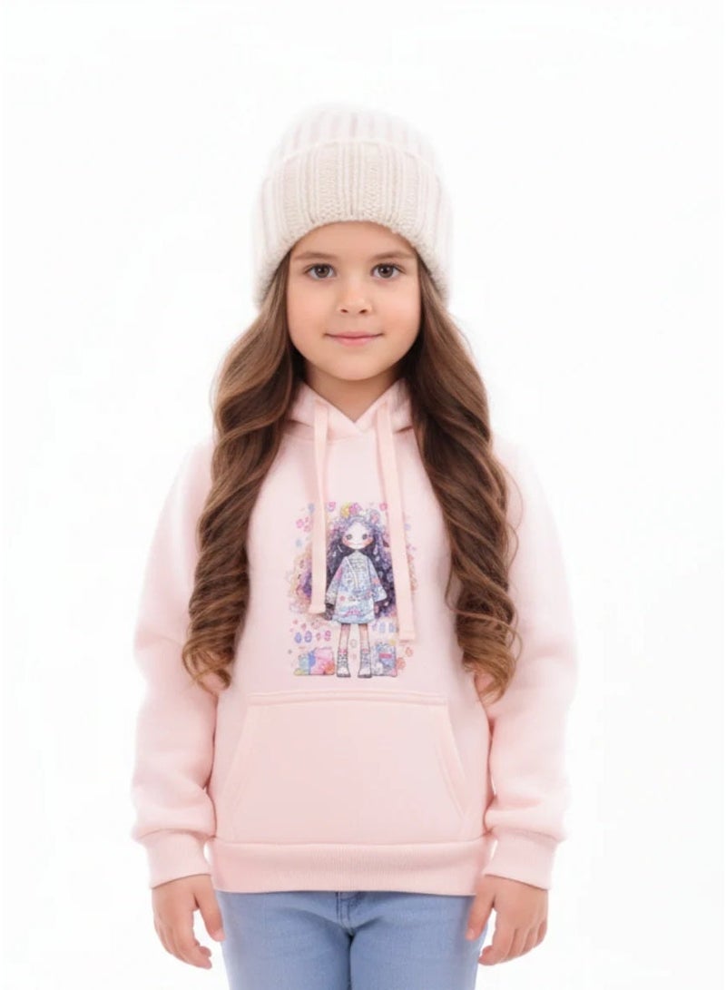 Cloud Fashion سويت شيرت بناتي بطبعة دمية – هودي أطفال قطني دافئ للخريف والشتاء - Image 1